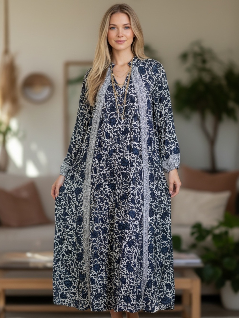 Natalie Martin Silk Fiore Silk A-Line Maxi Dress Women Medium
